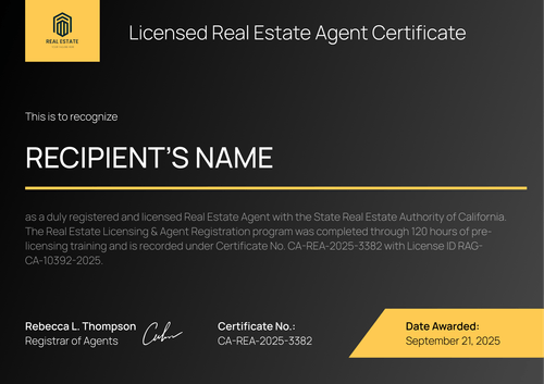 Minimalist Real Estate Certificate Template With a Bright Edge - Landscape Minimalist Real Estate Certificate Template With a Bright Edge - Landscape
