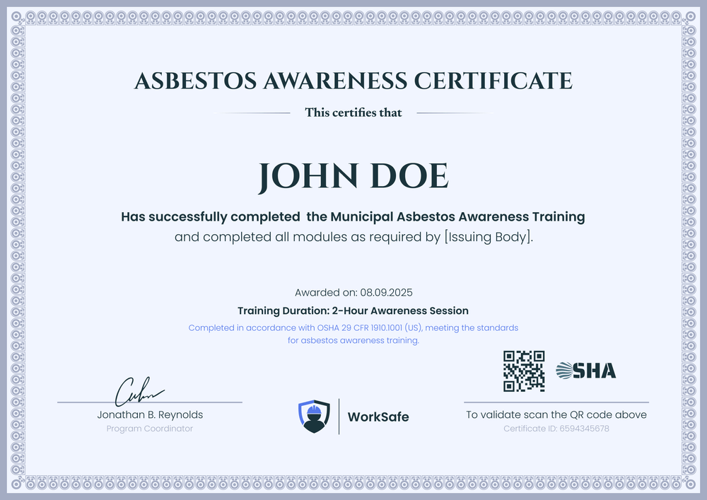Asbestos Awareness Training Certificate Template – Landscape Asbestos Awareness Training Certificate Template – Landscape