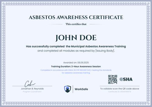 Asbestos Awareness Training Certificate Template – Landscape Asbestos Awareness Training Certificate Template – Landscape