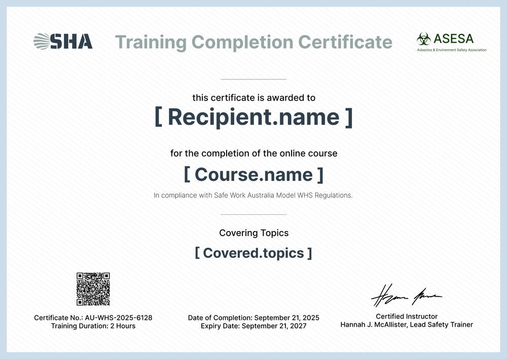 Asbestos Awareness Training Certificate Template - Landscape Asbestos Awareness Training Certificate Template - Landscape