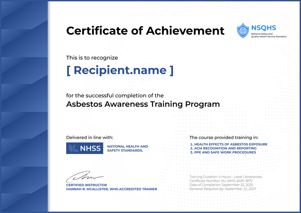 Professional Asbestos Awareness Training Certificate Template - Landscape Professional Asbestos Awareness Training Certificate Template - Landscape