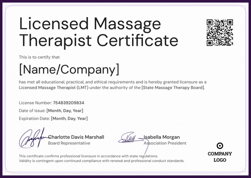 Massage Therapist Certificate Template - Landscape Massage Therapist Certificate Template - Landscape