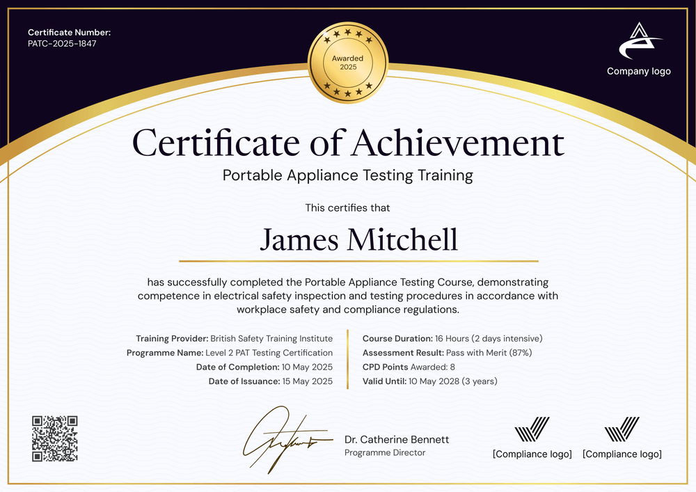 Free Modern PAT Testing Certificate Template – Landscape Free Modern PAT Testing Certificate Template – Landscape