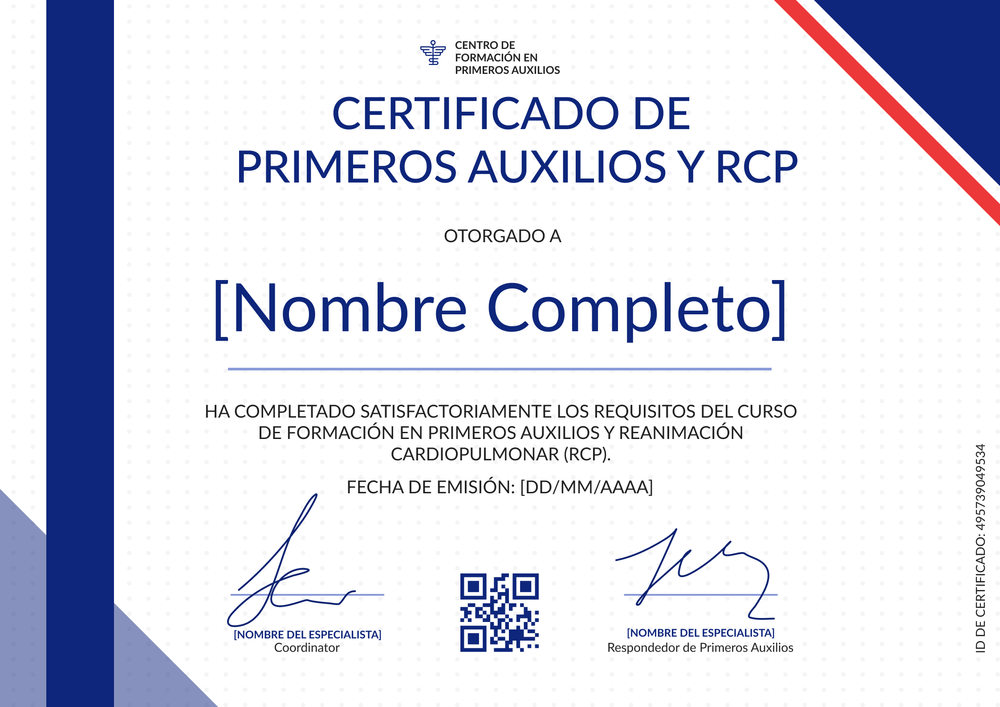 Modelo de certificado de primeros auxilios profesional y editable - Horizontal Modelo de certificado de primeros auxilios profesional y editable - Horizontal