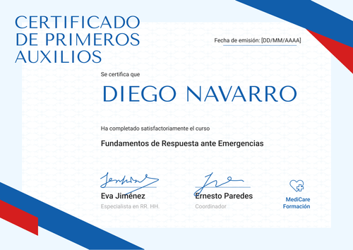 Modelo de certificado de primeros auxilios profesional y formal - Horizontal Modelo de certificado de primeros auxilios profesional y formal - Horizontal