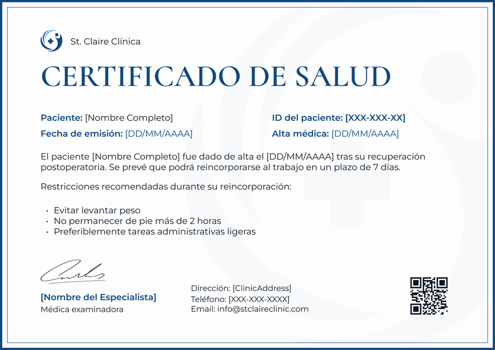 Modelo de certificado médico profesional y elegante – Horizontal Modelo de certificado médico profesional y elegante – Horizontal