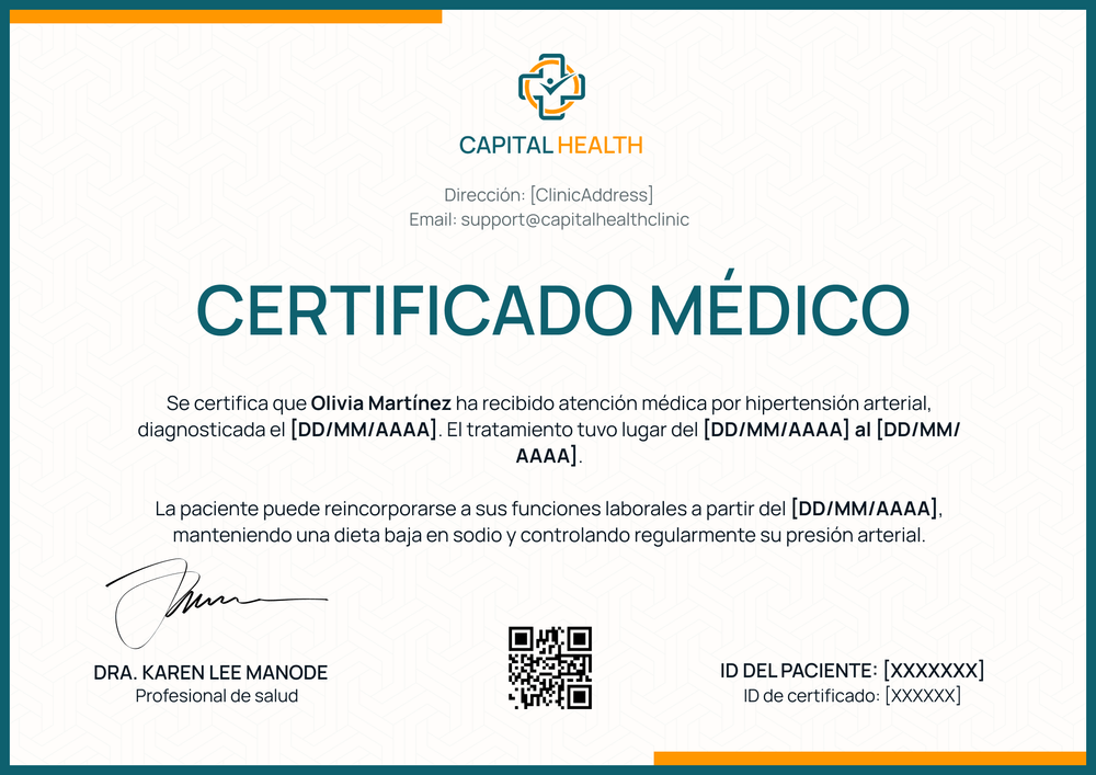 Modelo de certificado médico profesional – Horizontal Modelo de certificado médico profesional – Horizontal