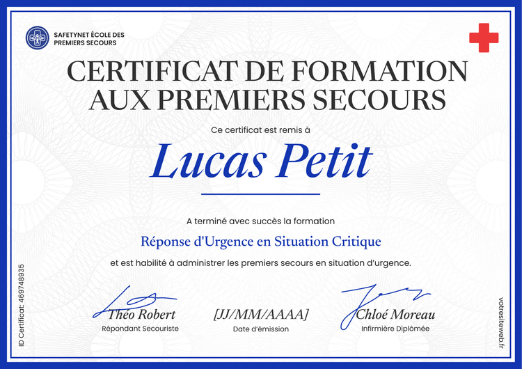 Modèle de certificat de premiers secours professionnel et simple Modèle de certificat de premiers secours professionnel et simple