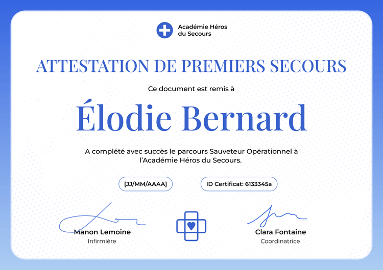 Modèle de certificat de premiers secours moderne et professionnel Modèle de certificat de premiers secours moderne et professionnel