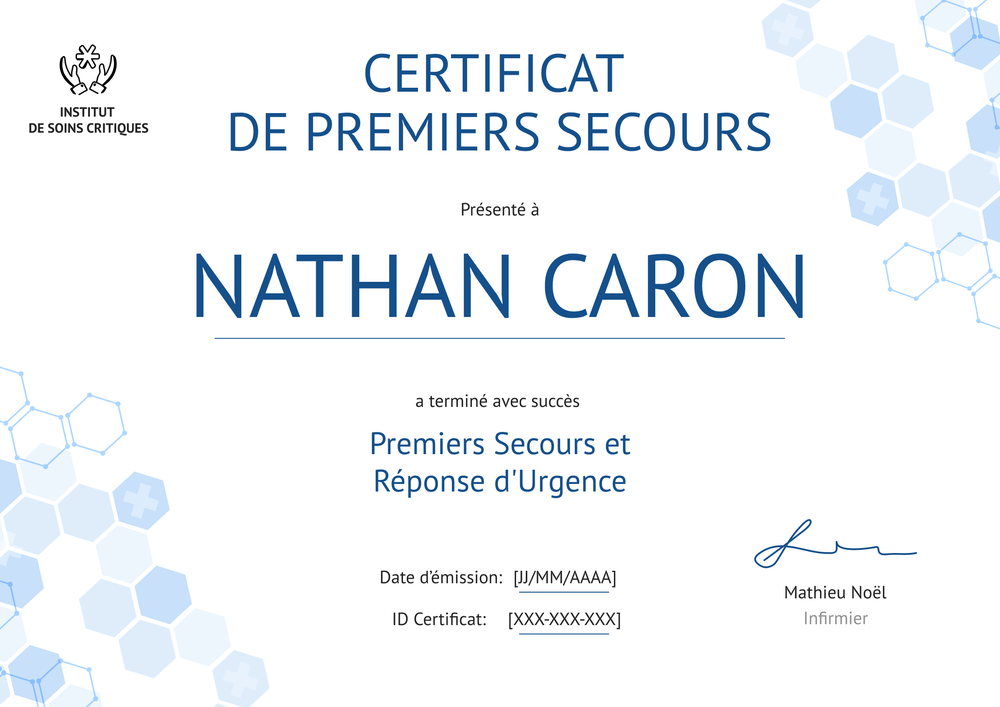 Certificat de premiers secours léger – Paysage Certificat de premiers secours léger – Paysage