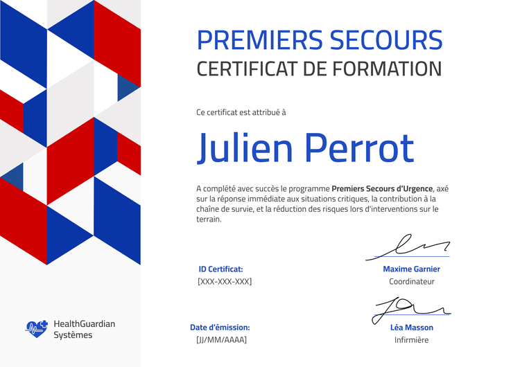 Modèle de certificat de premiers secours professionnel et flexible Modèle de certificat de premiers secours professionnel et flexible