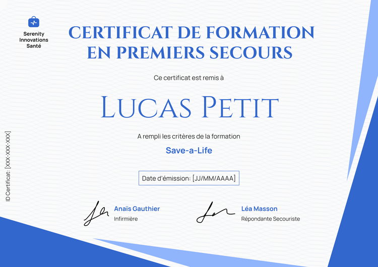 Modèle de certificat de premiers secours élégant et professionnel Modèle de certificat de premiers secours élégant et professionnel