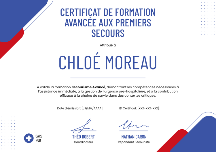 Modèle de certificat de premiers secours clair et professionnel Modèle de certificat de premiers secours clair et professionnel