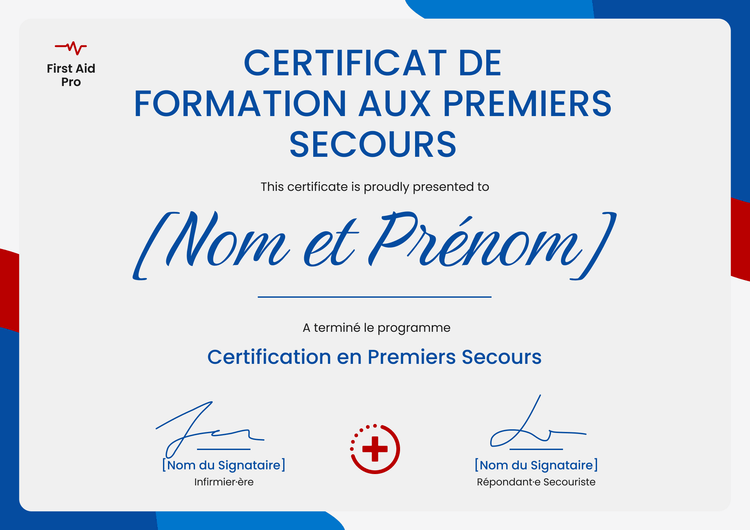 Modèle de certificat de premiers secours professionnel et soigné Modèle de certificat de premiers secours professionnel et soigné