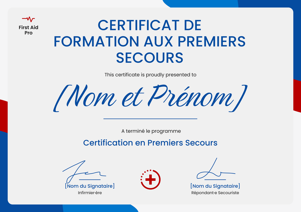 Certificat de premiers secours soigné – Paysage Certificat de premiers secours soigné – Paysage