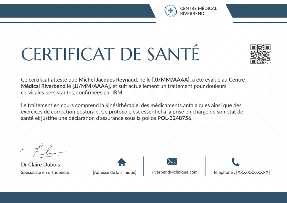 Modèle certificat médical soigné – Paysage Modèle certificat médical soigné – Paysage