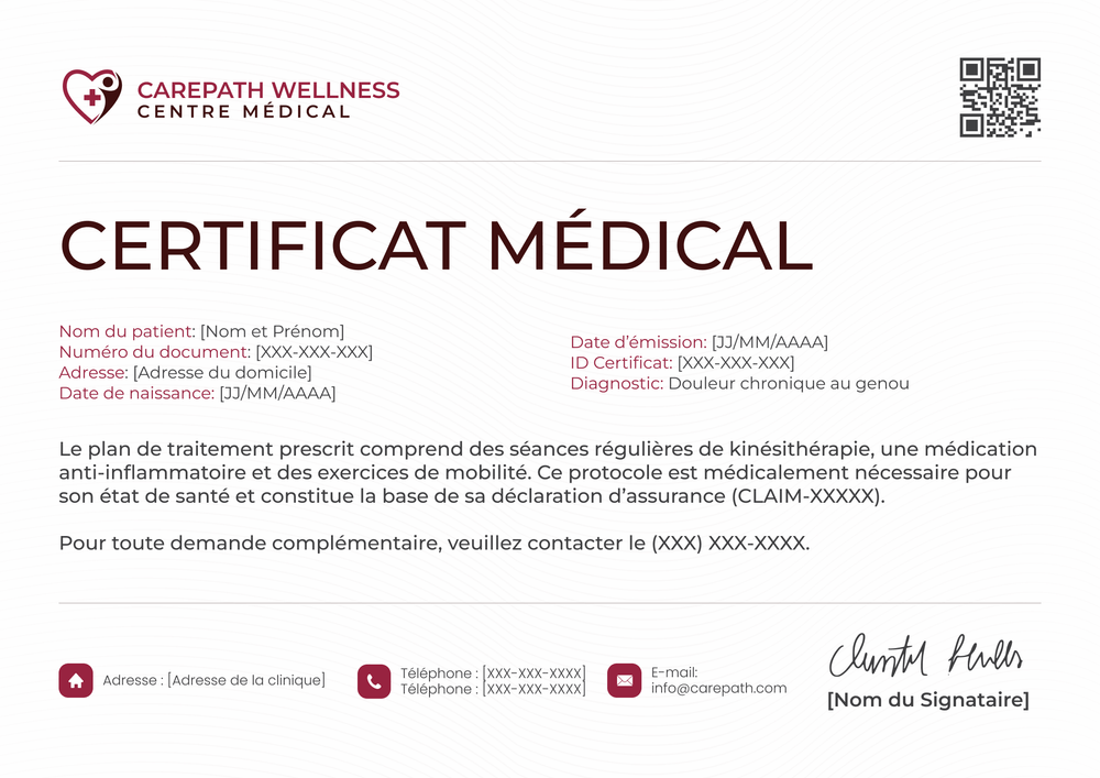 Modèle certificat médical – Paysage Modèle certificat médical – Paysage