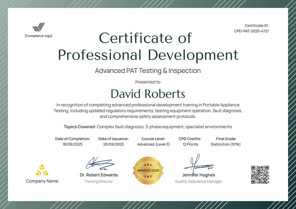 Modern PAT Testing Certificate Template – Landscape Modern PAT Testing Certificate Template – Landscape