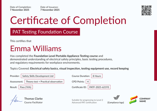 Free Impactful PAT Testing Certificate Template – Landscape Free Impactful PAT Testing Certificate Template – Landscape