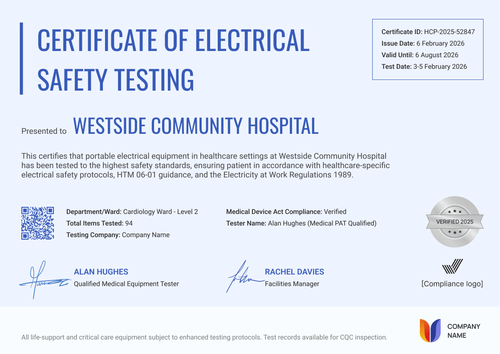 Blue PAT Testing Certificate Template Free - Landscape Blue PAT Testing Certificate Template Free - Landscape