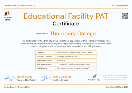 Bright PAT Testing Certificate Template – Landscape Bright PAT Testing Certificate Template – Landscape