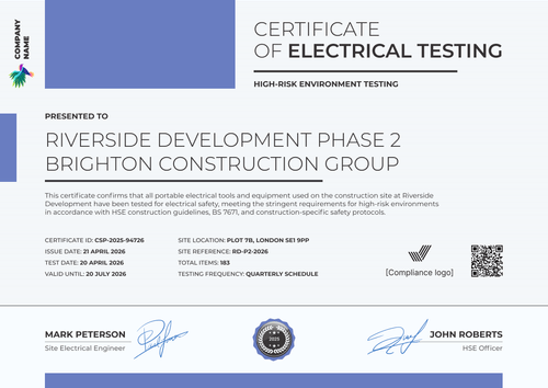 Precise PAT Testing Certificate Template - Landscape Precise PAT Testing Certificate Template - Landscape