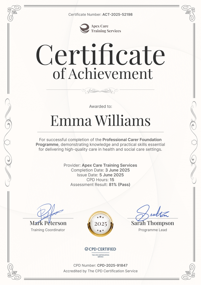 Refined Carer Certificate Template – Portrait Refined Carer Certificate Template – Portrait