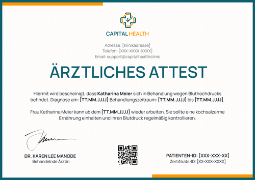Elegante ärztliches Attest Vorlage - Querformat Elegante ärztliches Attest Vorlage - Querformat