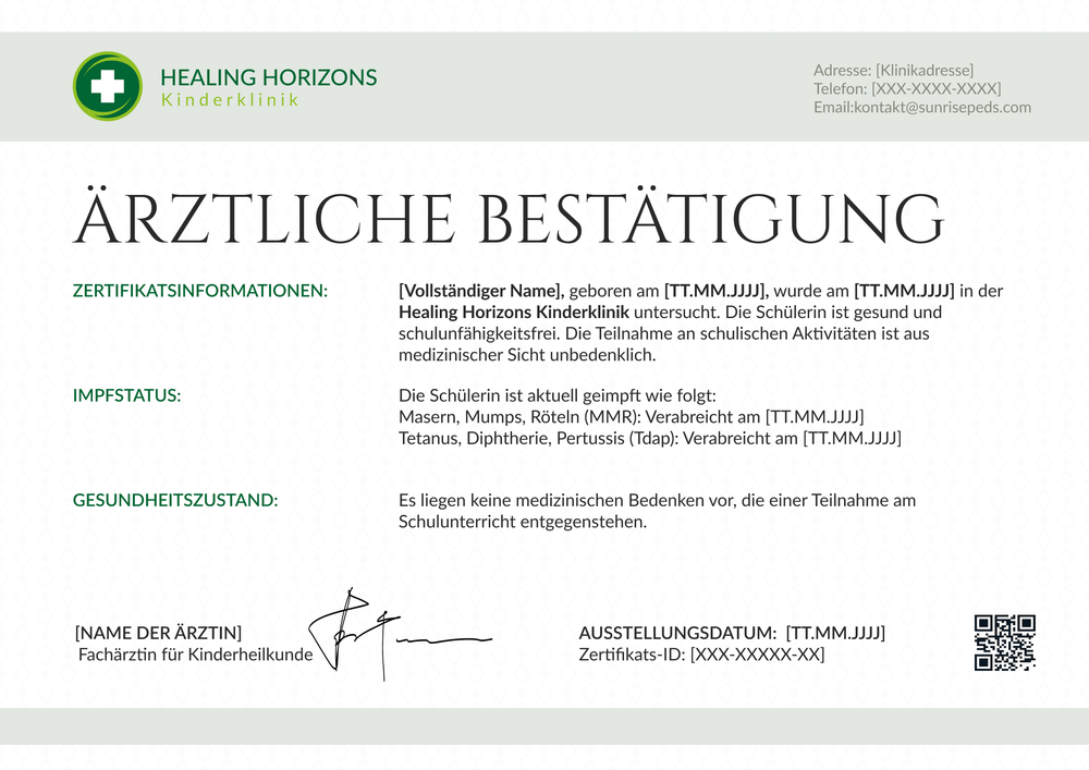 Ärztliches Attest Schule – Querformat Ärztliches Attest Schule – Querformat