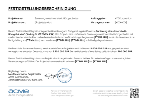 Fertigstellungsbescheinigung Vorlage jetzt anpassen - Querformat Fertigstellungsbescheinigung Vorlage jetzt anpassen - Querformat