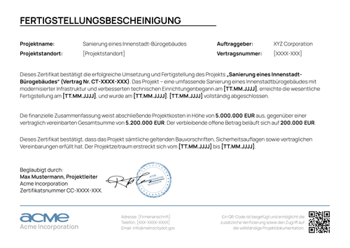 Fertigstellungsbescheinigung Vorlage jetzt anpassen - Querformat Fertigstellungsbescheinigung Vorlage jetzt anpassen - Querformat