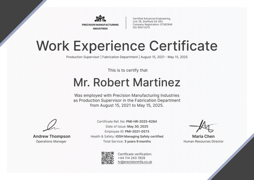 Work Experience Certificate Template - Landscape Work Experience Certificate Template - Landscape
