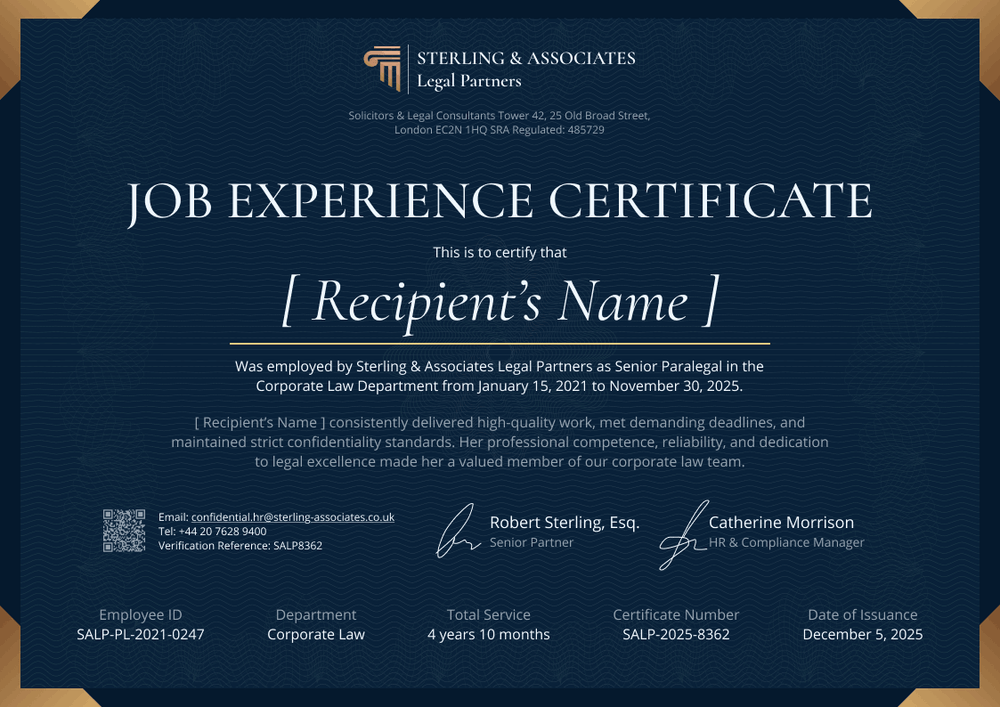 Polished Work Experience Certificate Template - Landscape Polished Work Experience Certificate Template - Landscape
