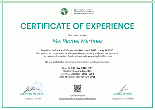 Work Experience Certificate Template - Landscape Work Experience Certificate Template - Landscape