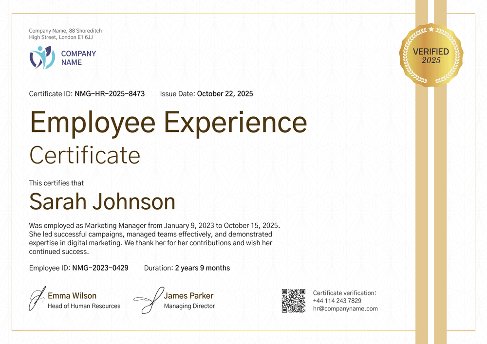 Simple and Adaptable Work Experience Certificate Template - Landscape Simple and Adaptable Work Experience Certificate Template - Landscape