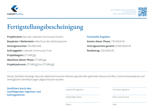 Fertigstellungsbescheinigung Vorlage – Querformat Fertigstellungsbescheinigung Vorlage – Querformat