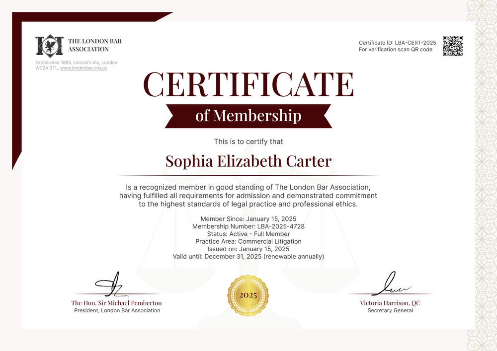 Free Lawyer Certificate Template - Landscape Free Lawyer Certificate Template - Landscape