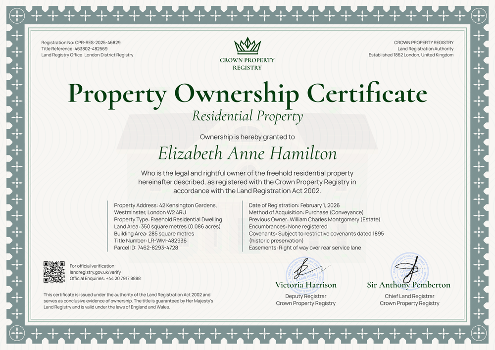Property Certificate of Ownership Template Landscape Property Certificate of Ownership Template Landscape