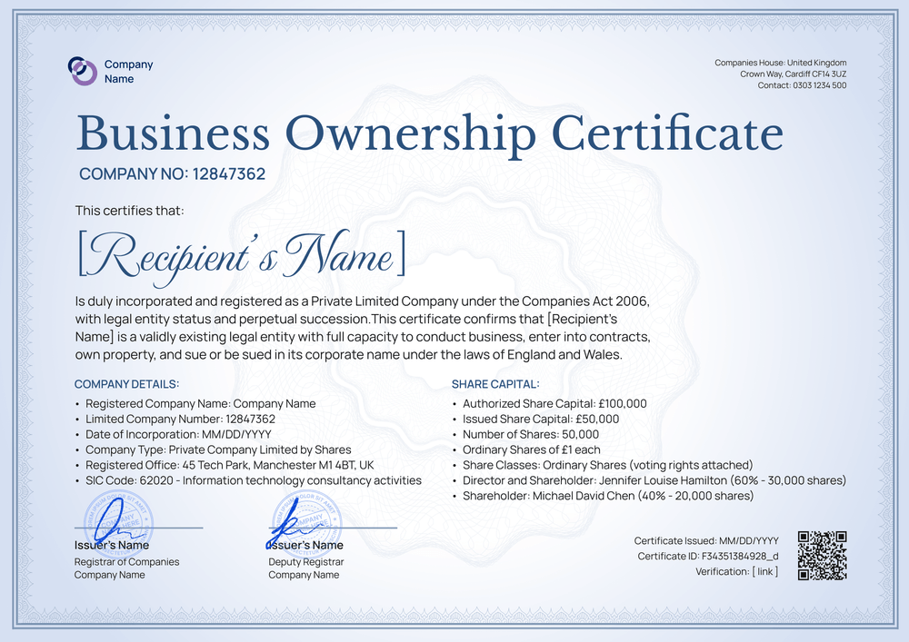 Formal Certificate of Ownership Template Landscape Formal Certificate of Ownership Template Landscape