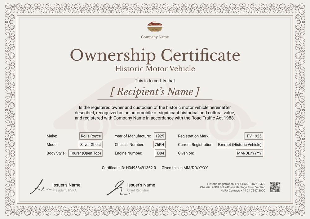 Historic Vehicle Ownership Certificate Template Landscsape Historic Vehicle Ownership Certificate Template Landscsape