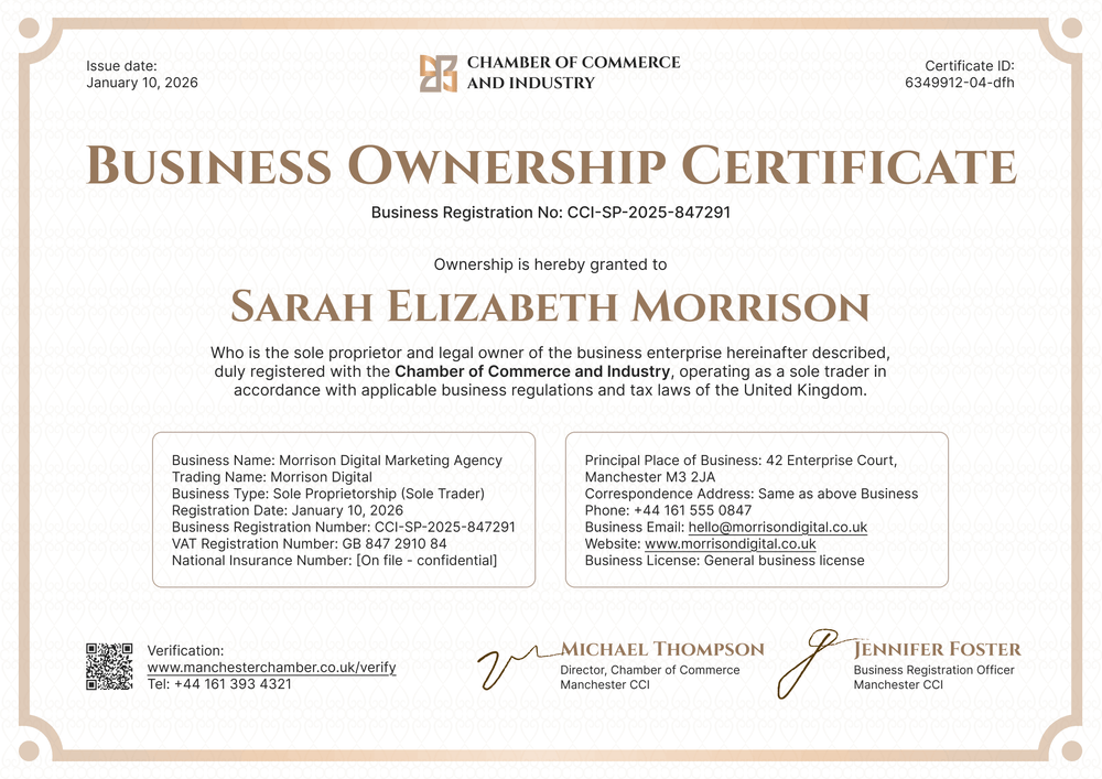 Business Ownership Certificate Template Landscape Business Ownership Certificate Template Landscape