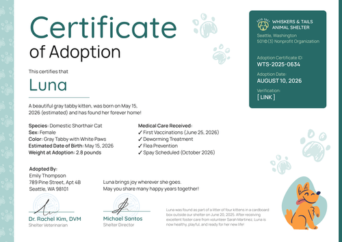 Cat Birth Certificate Template – Landscape Cat Birth Certificate Template – Landscape