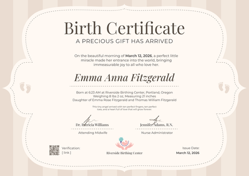 Baby Birth Certificate Template – Landscape Baby Birth Certificate Template – Landscape