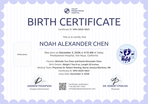 Baby Boy Birth Certificate Template – Landscape Baby Boy Birth Certificate Template – Landscape
