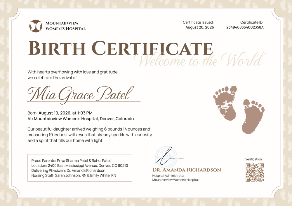 Baby Birth Certificate Template – Landscape Baby Birth Certificate Template – Landscape