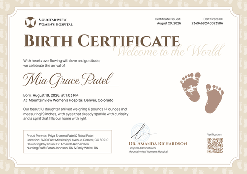 Baby Birth Certificate Template – Landscape Baby Birth Certificate Template – Landscape
