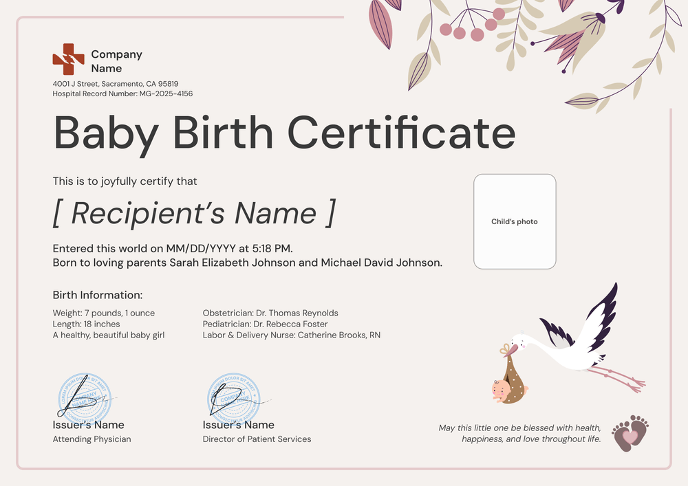 Simple Birth Certificate Template – Landscape Simple Birth Certificate Template – Landscape