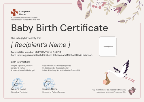 Simple Birth Certificate Template – Landscape Simple Birth Certificate Template – Landscape