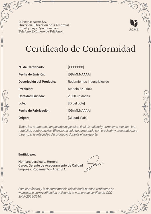 Certificado de conformidad decorativo – Portrait Certificado de conformidad decorativo – Portrait