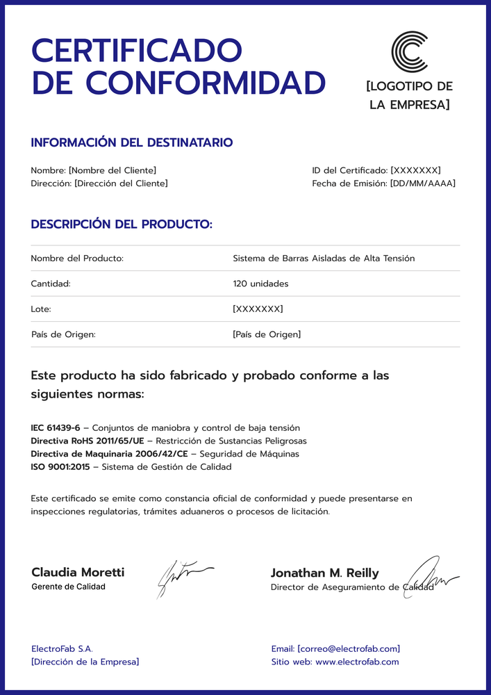 Certificado de conformidad estructurado – Portrait Certificado de conformidad estructurado – Portrait